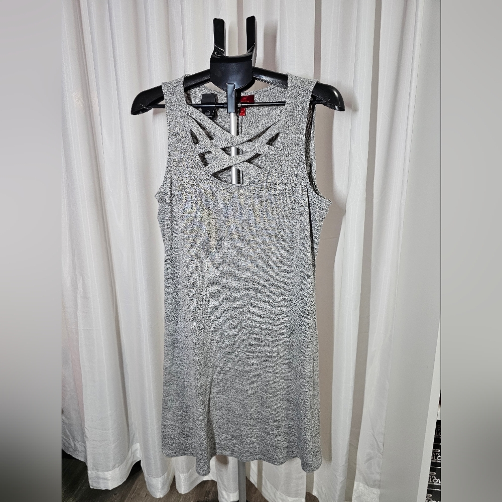 Jennifer Lopez Gray Midi Dress with Crisscross Detail